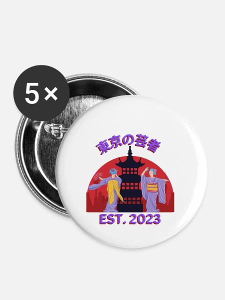 Geisha‘s Dancing - Buttons groß 56 mm (5er Pack) - Weiß