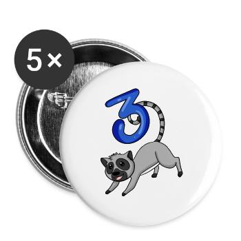 3 Jahre alt - 3. Geburtstag mit Tier Motiv - Lemur - Buttons groß 56 mm (5er Pack) - Weiß - Vorne