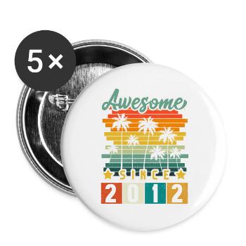 2012 Anniversaire Né Année de naissance millésime - Lot de 5 grands badges (56 mm) - blanc - Devant
