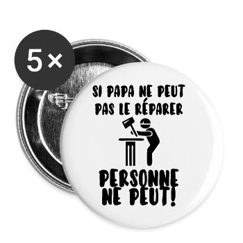 Papa bricoleur - Lot de 5 grands badges (56 mm) - blanc - Devant