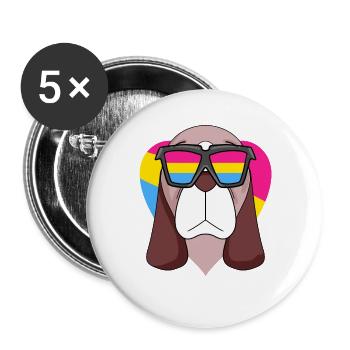 Pansexual Dog Basset Hound Heart Gift - Buttons large 2.2''/56 mm (5-pack) - white - Front