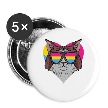 Pansexual Cat Maine-Coon Heart Gift - Buttons large 2.2''/56 mm (5-pack) - white - Front