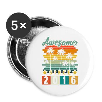 2016 Anniversaire Né Année de naissance millésime - Lot de 5 grands badges (56 mm) - blanc - Devant