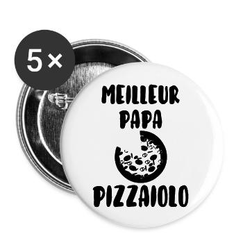 Meilleur papa pizzaiolo - Lot de 5 grands badges (56 mm) - blanc - Devant