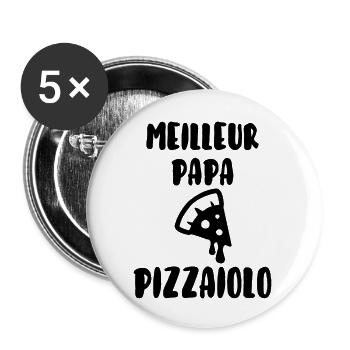 Meilleur papa pizzaiolo - Lot de 5 grands badges (56 mm) - blanc - Devant