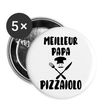 Meilleur papa pizzaiolo - Lot de 5 grands badges (56 mm) - blanc - Devant