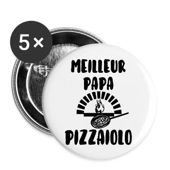 Meilleur papa pizzaiolo - Lot de 5 grands badges (56 mm) - blanc - Devant