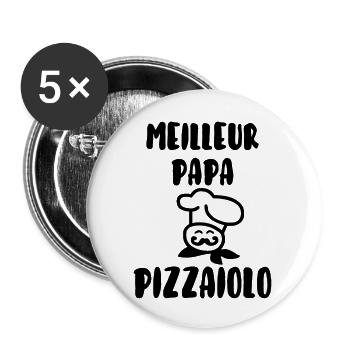 Meilleur papa pizzaiolo - Lot de 5 grands badges (56 mm) - blanc - Devant