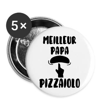 Meilleur papa pizzaiolo - Lot de 5 grands badges (56 mm) - blanc - Devant