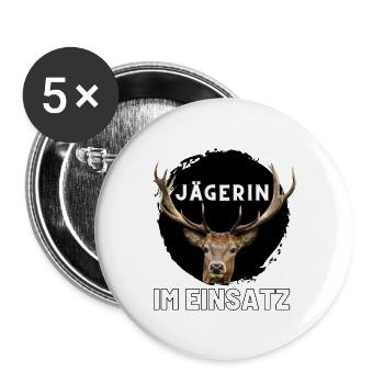 Jagd - Jäger - Jägerin - jagen - Hirsch - Buttons groß 56 mm (5er Pack) - Weiß - Vorne