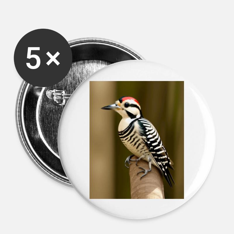 Pileated woodpecker red headed cool comic drawing - Buttons large 2.2''/56 mm (5-pack) - white