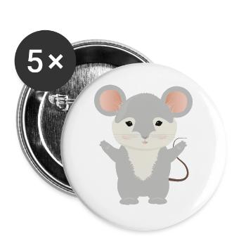 cute little mouse with gray fur - Buttons large 2.2''/56 mm (5-pack) - white - Front