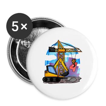 4ème anniversaire 4 ans grue chantier excavatrice garçon - Lot de 5 grands badges (56 mm) - blanc - Devant