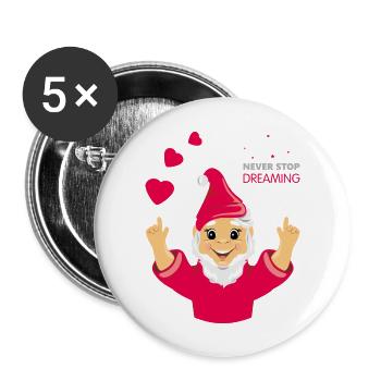 Happy gnome. Never stop dreaming - Buttons large 2.2''/56 mm (5-pack) - white - Front