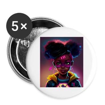 Futuristische Heldin mit Neon-Power - Buttons groß 56 mm (5er Pack) - Weiß - Vorne