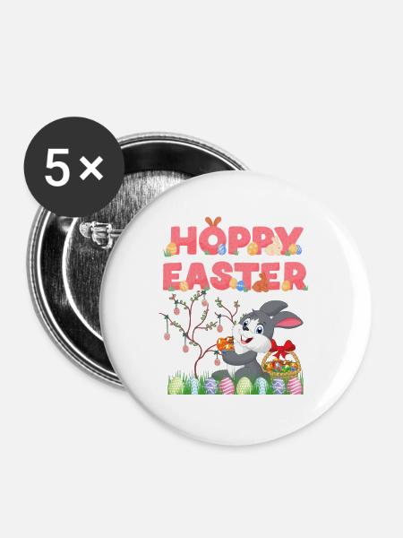 Happy Easter - Buttons groß 56 mm (5er Pack) - Weiß