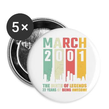 22e anniversaire Mars Né 2001 Idée cadeau - Lot de 5 grands badges (56 mm) - blanc - Devant