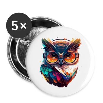 Eule mit Sonnenbrille als coole bunte Illustration - Buttons groß 56 mm (5er Pack) - Weiß - Vorne