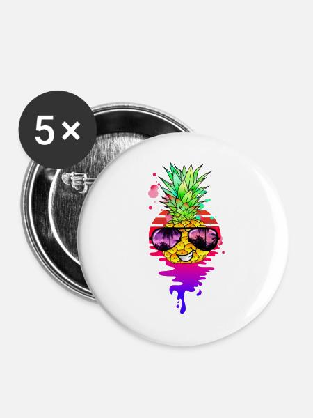Lustige Retro Ananas - Buttons groß 56 mm (5er Pack) - Weiß