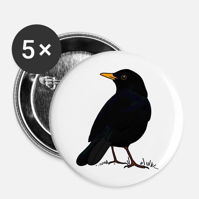 Amsel - Buttons groß 56 mm (5er Pack) - Weiß