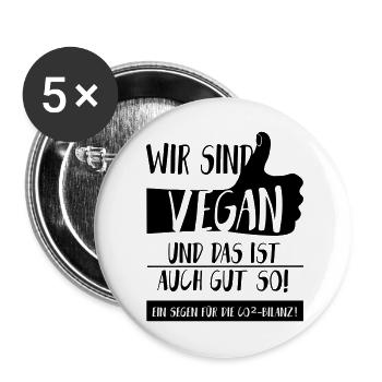 Klima Vegan Daumen hoch SabineVegan HerzAufShirt - Buttons groß 56 mm (5er Pack) - Weiß - Vorne