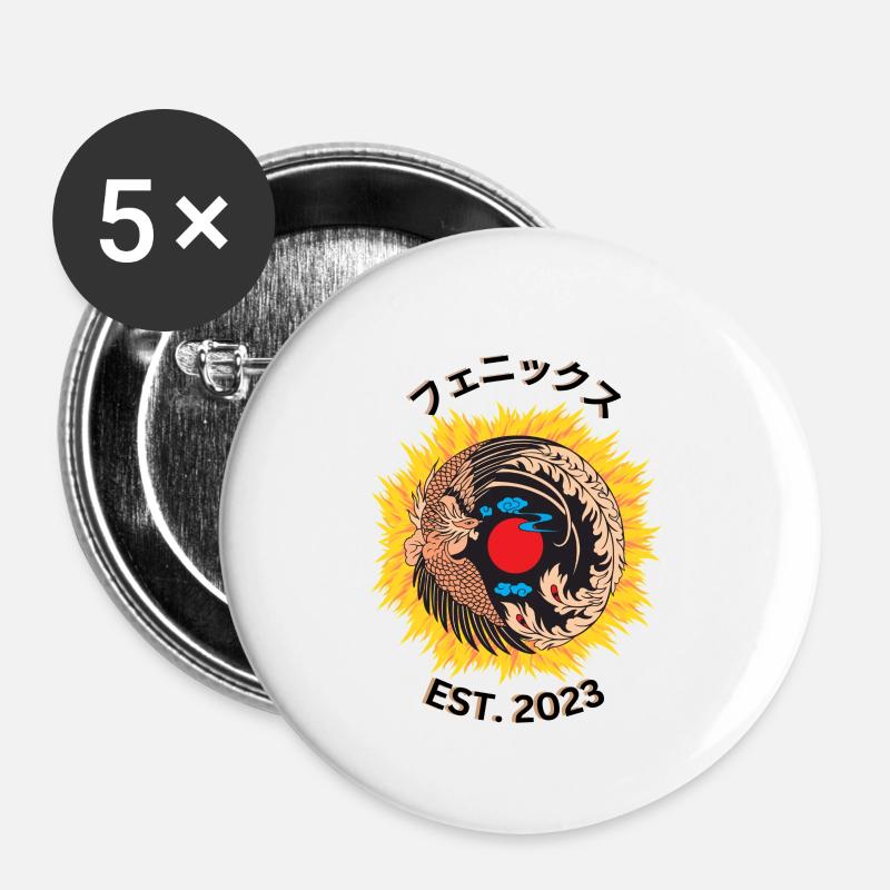Fire Phoenix - Buttons large 2.2''/56 mm (5-pack) - white