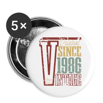 1986 Anniversaire Année de naissance Année de construction Vintage Rétro - Lot de 5 grands badges (56 mm) - blanc - Devant