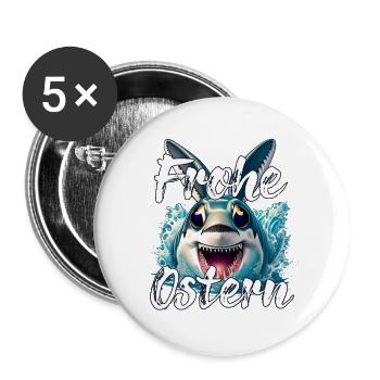 Easter shark instead of Easter egg - Buttons large 2.2''/56 mm (5-pack) - white - Front