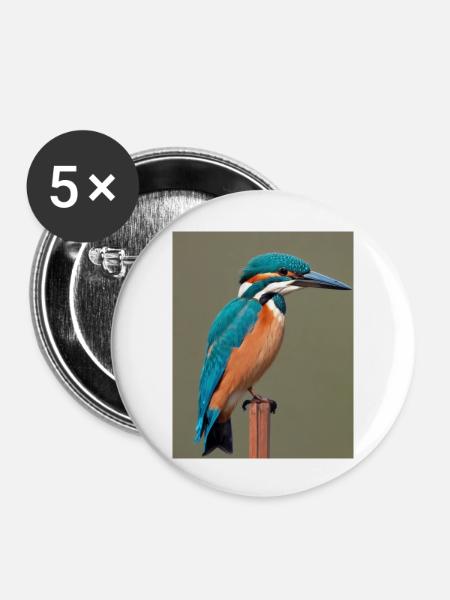 Eisvogel auf dem Ast - Buttons groß 56 mm (5er Pack) - Weiß