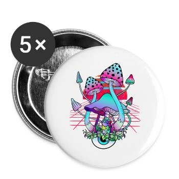 Champignons Psychédéliques - Retro Wave Sunset - Lot de 5 grands badges (56 mm) - blanc - Devant