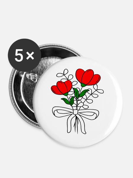 Blumenstrauss, Flowers - Buttons groß 56 mm (5er Pack) - Weiß