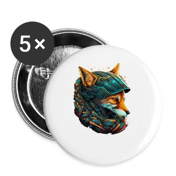 Renard cybernétique au casque neon - Lot de 5 grands badges (56 mm) - blanc - Devant