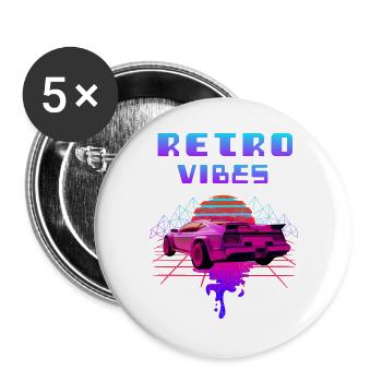 Retro Vibes Sports Car Vaporwave Sunset - Buttons large 2.2''/56 mm (5-pack) - white - Front