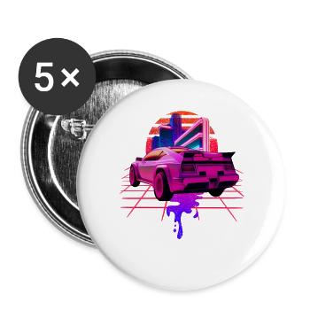 Retro Wave Sports Car Vaporwave Sunset - Buttons large 2.2''/56 mm (5-pack) - white - Front
