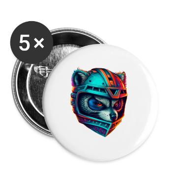 Panda cyborg casque néon - Lot de 5 grands badges (56 mm) - blanc - Devant