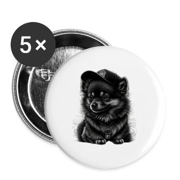 Spitz nain à casquette - Lot de 5 grands badges (56 mm) - blanc - Devant