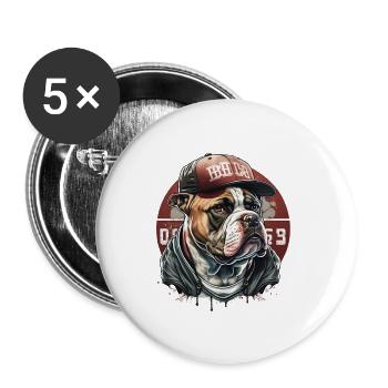 Bouledogue streetwear casquette - Lot de 5 grands badges (56 mm) - blanc - Devant