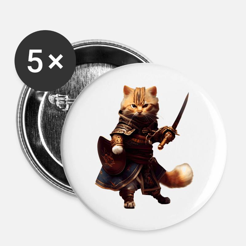 Cat with coat and sword as a brave pirate - Buttons large 2.2''/56 mm (5-pack) - white