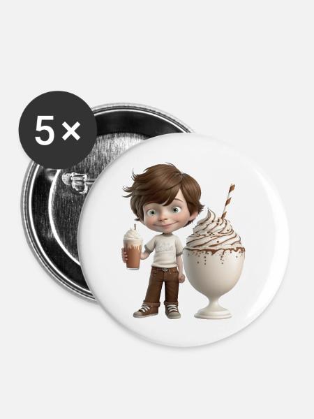 Lächelnder Junge - MILKSHAKE - Buttons groß 56 mm (5er Pack) - Weiß