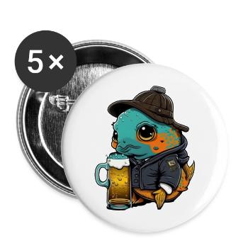 Goldfisch mit Bier süsses motiv - Buttons groß 56 mm (5er Pack) - Weiß - Vorne