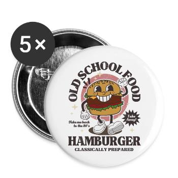 Old School Food Retro-Burger - Buttons groß 56 mm (5er Pack) - Weiß - Vorne