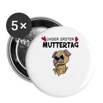 Muttertag - erster Muttertag Geschenk - Buttons groß 56 mm (5er Pack) - Weiß - Vorne