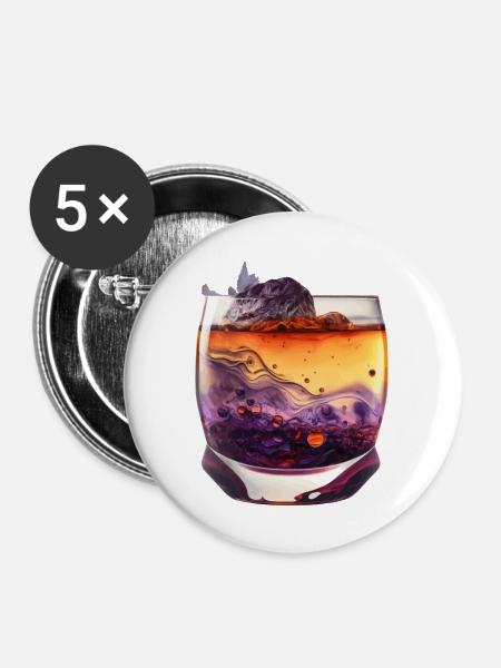 Whiskey Glas Geschenk - Buttons groß 56 mm (5er Pack) - Weiß