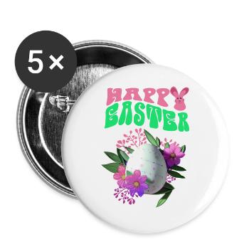 Frohe Ostern Osterei Blumenkunst - Buttons groß 56 mm (5er Pack) - Weiß - Vorne