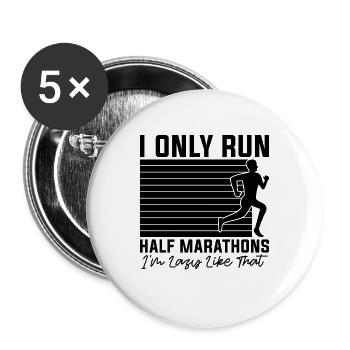 Je ne cours que des semi-marathons Je cours marathonien - Lot de 5 grands badges (56 mm) - blanc - Devant