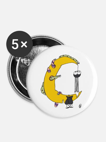 Mondsichel mit Tieren - Buttons groß 56 mm (5er Pack) - Weiß