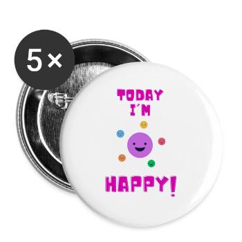 juste heureux! Content! - Lot de 5 grands badges (56 mm) - blanc - Devant