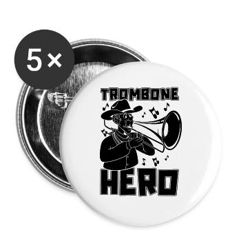 Trombone Hero Concert Band Instrument Trombonist - Buttons large 2.2''/56 mm (5-pack) - white - Front