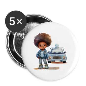 Child heroine with police car design - Buttons large 2.2''/56 mm (5-pack) - white - Front