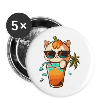Katzenliebe: Strand und Cocktail - Buttons groß 56 mm (5er Pack) - Weiß - Vorne